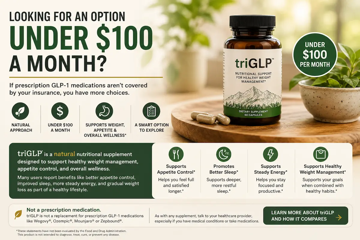 Natural triGLP option under 100 dollars per month compared with uninsured GLP-1 costs