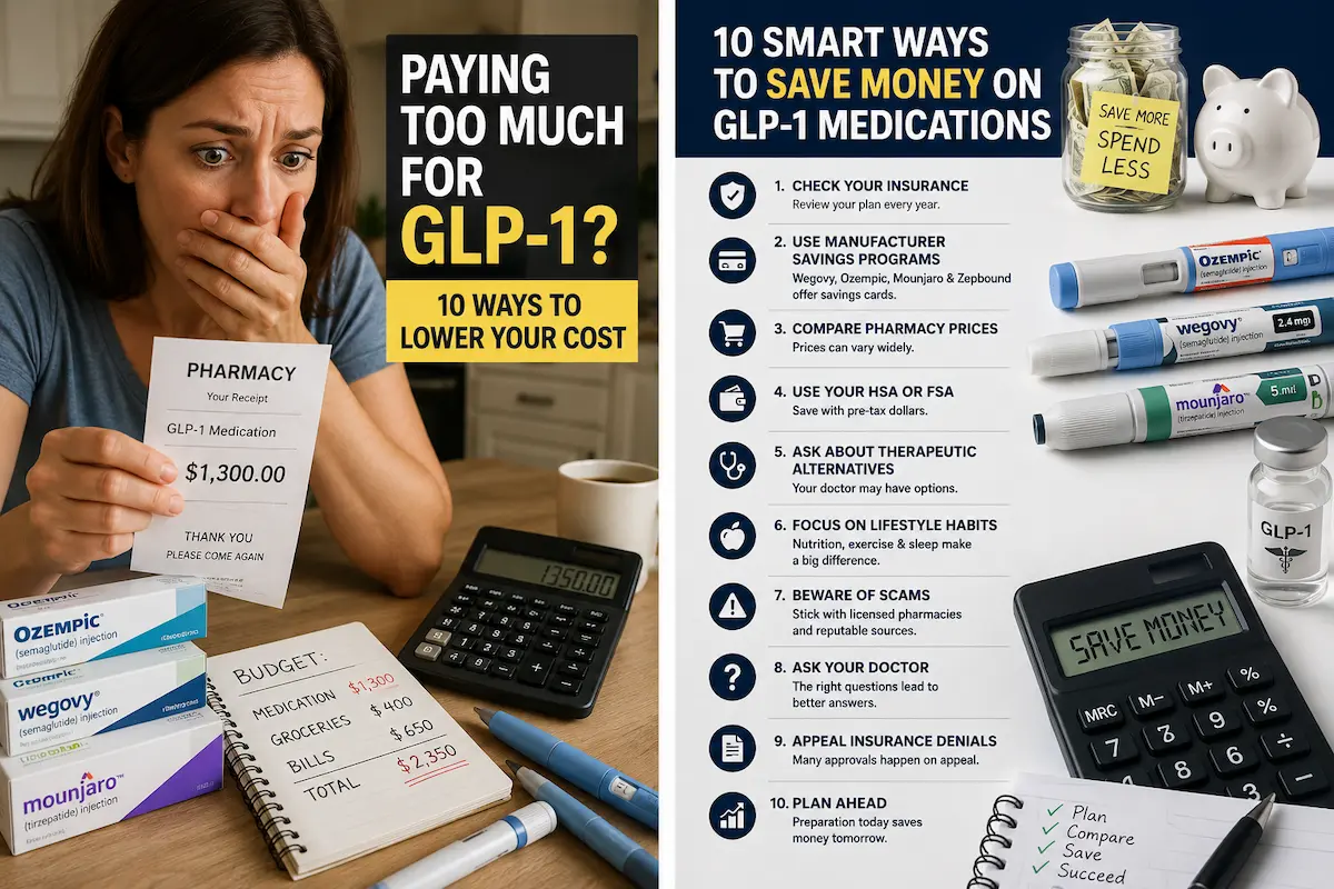 GLP-1 medication cost-saving tips including insurance, savings programs and pharmacy comparisons
