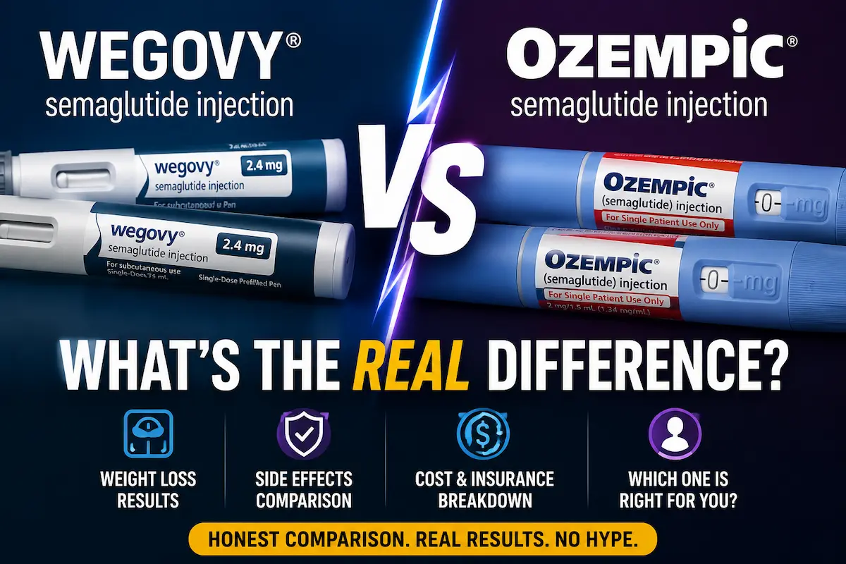 Side-by-side comparison of Wegovy and Ozempic uses, doses and weight loss